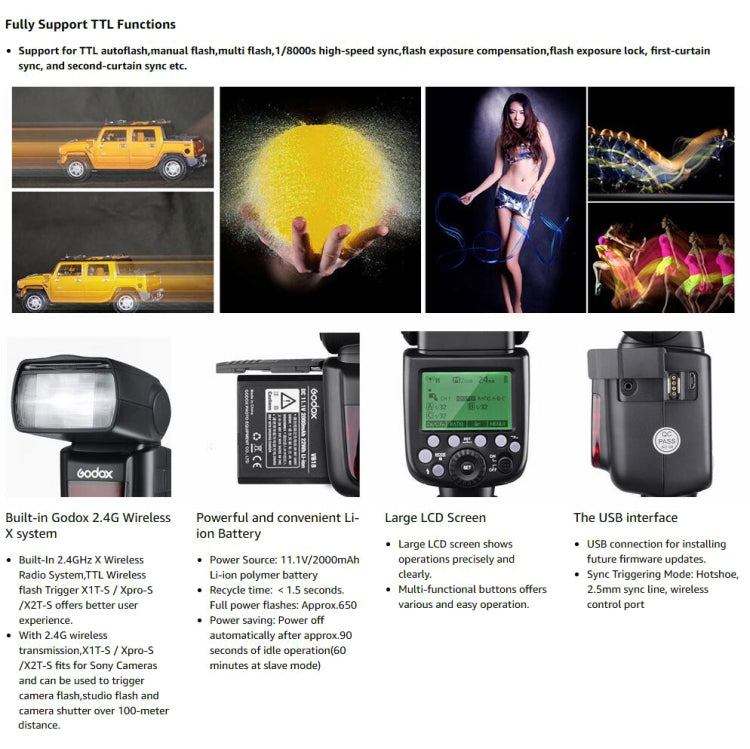 Godox V860IIS Flash Inalámbrico 2.4GHz Para Sony DSLR HSS 1/8000s
