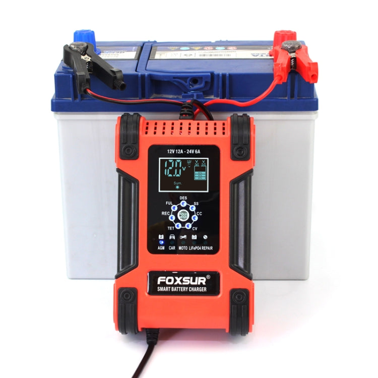 FOXSUR 12A 12V/24V Cargador AGM Automático Para Coche Y Moto