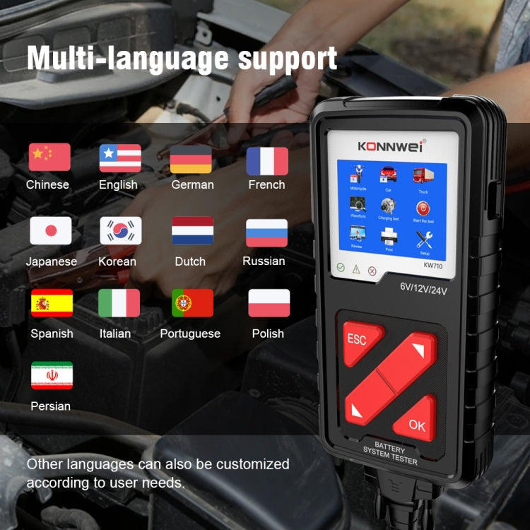 KONNWEI KW710 Probador de Batería Coche 3.2 Pulgadas