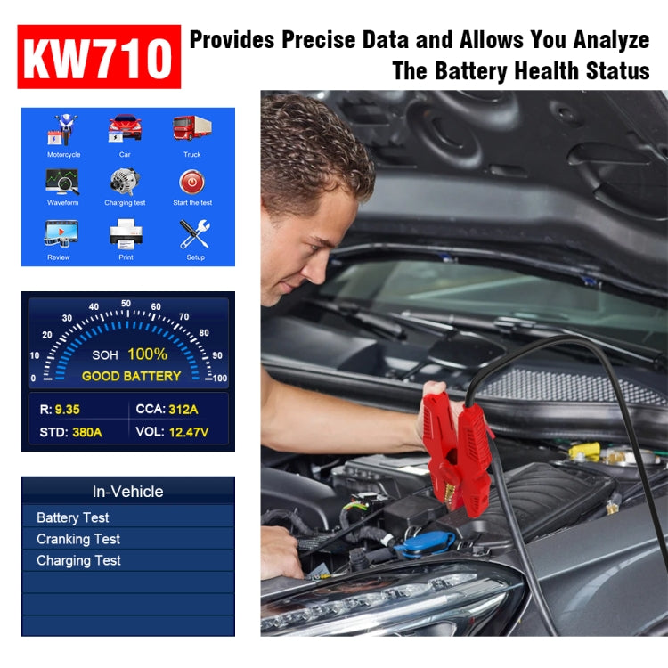 KONNWEI KW710 Probador de Batería Coche 3.2 Pulgadas