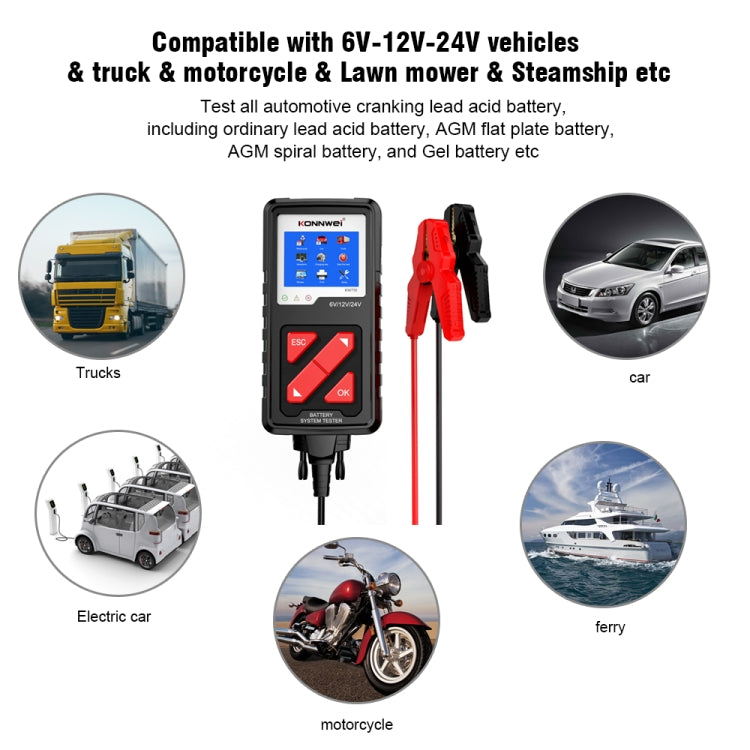 KONNWEI KW710 Probador de Batería Coche 3.2 Pulgadas