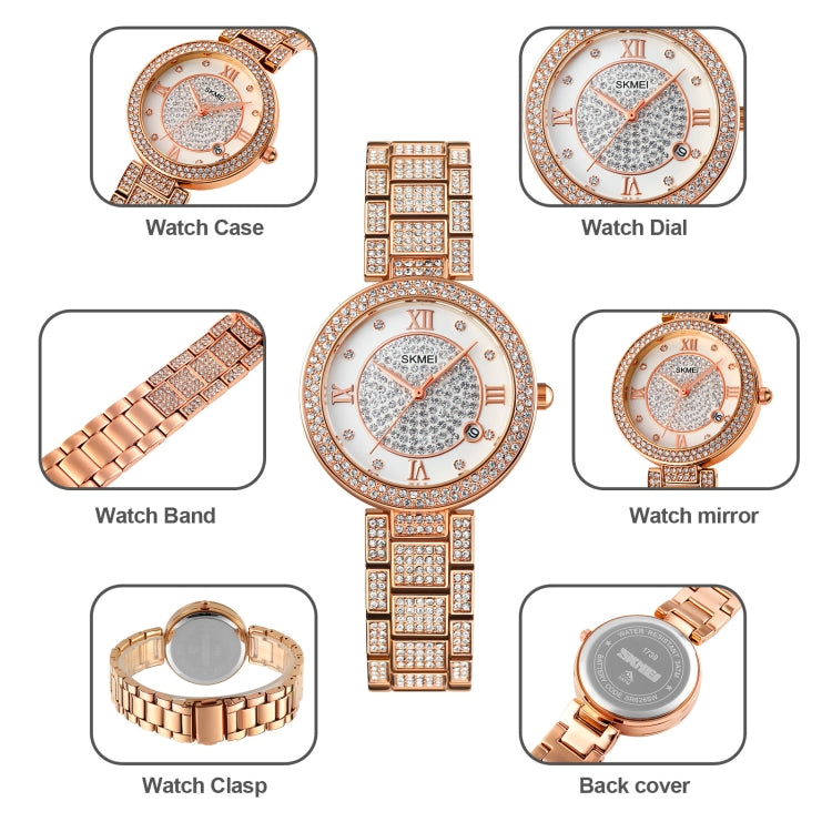 SKMEI 1739 Reloj Diamante Numeros Romanos Cuarzo Resistencia 30m