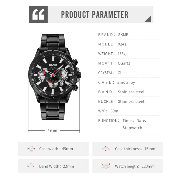 SKMEI 9241 Reloj Cronómetro Calendario Correa Acero