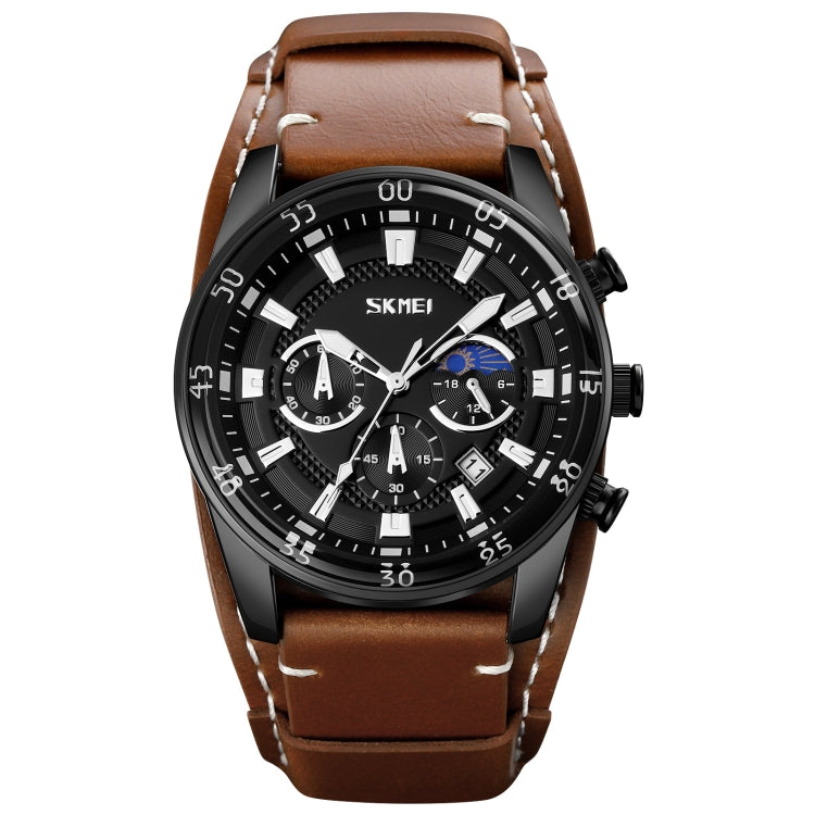 SKMEI 9249 Reloj Fase Lunar Correa Cuero Cuarzo Hombre