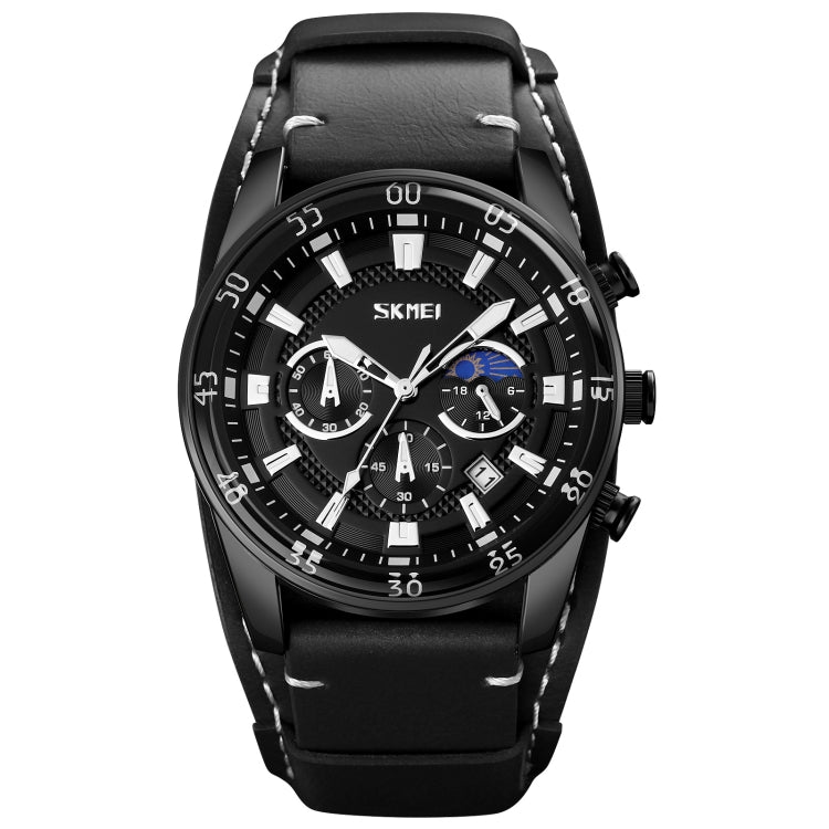 SKMEI 9249 Reloj Fase Lunar Correa Cuero Cuarzo Hombre