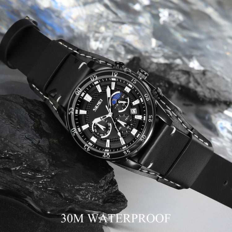 SKMEI 9249 Reloj Fase Lunar Correa Cuero Cuarzo Hombre