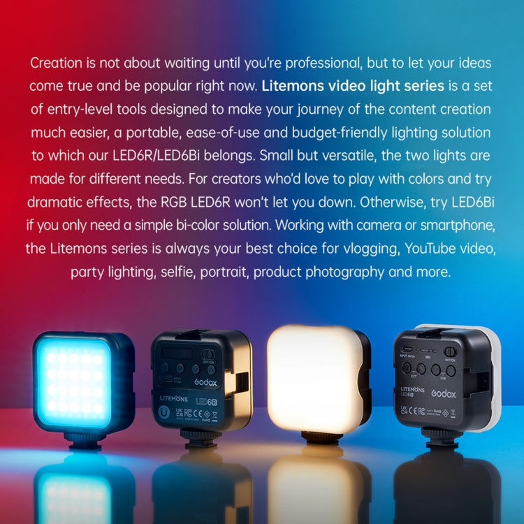 Godox LED-6BI Luz De Video Iluminación 3200K-6500K Compacta