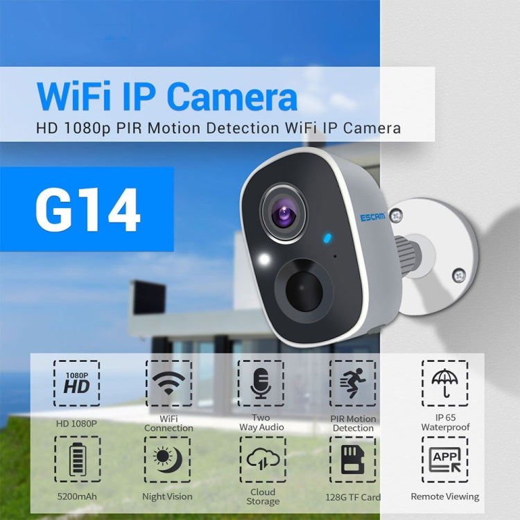ESCAM G14 Cámara WiFi Vision Nocturna Full HD 1080P Reconocimiento AI