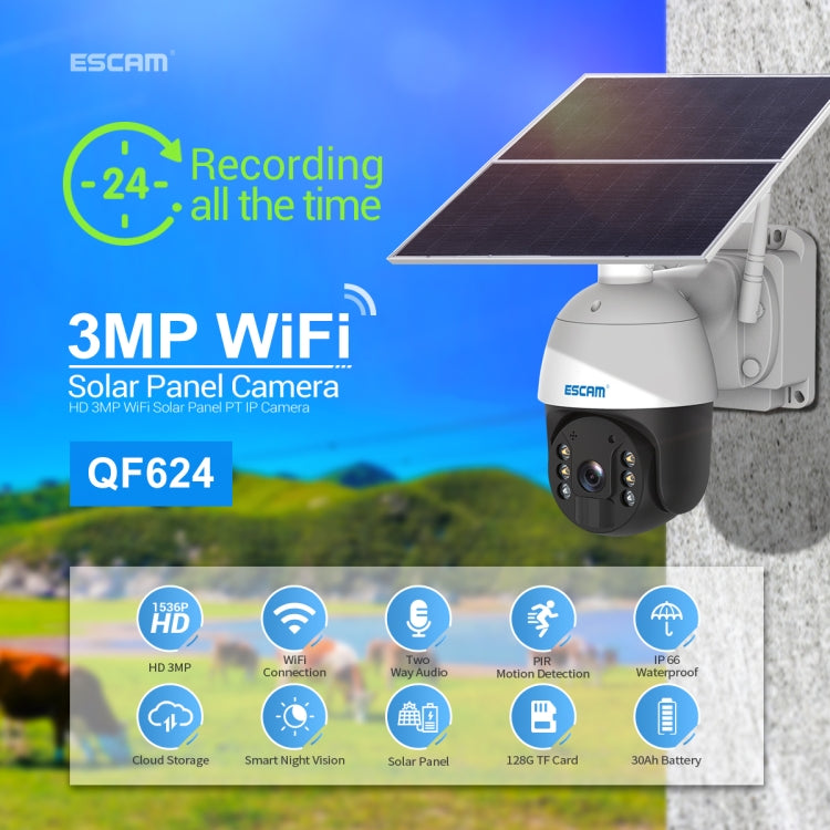 ESCAM QF624 Cámara IP 1080P WiFi IP66 Con Panel Solar Resistente