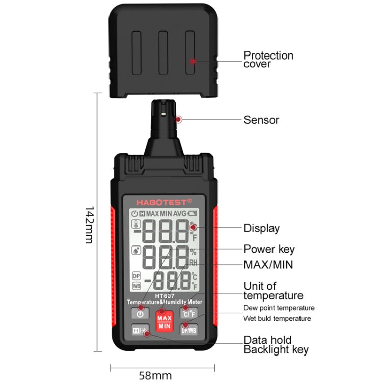 HABOTEST HT607 Probador Temperatura Humedad Precisión 1,5 C