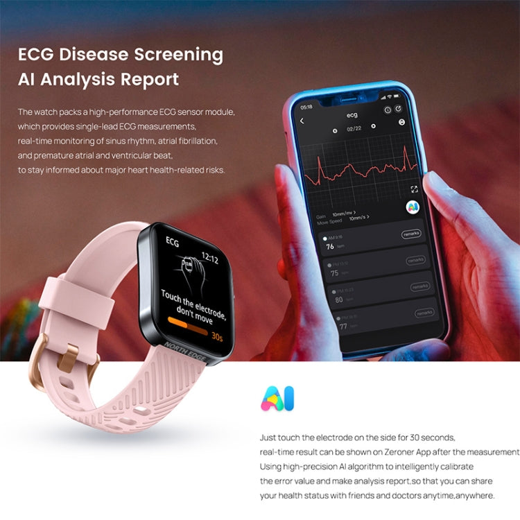 North Edge NHC Reloj Inteligente ECG Monitoreo Salud