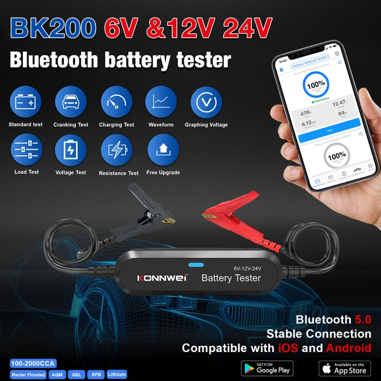 KONNWEI BK200 Probador de Batería Bluetooth para Coche