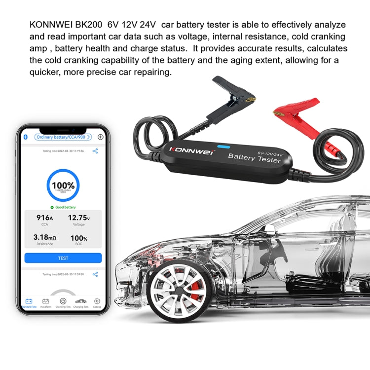 KONNWEI BK200 Probador de Batería Bluetooth para Coche
