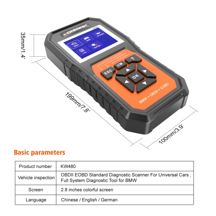 KONNWEI KW 480 OBD2 Diagnóstico Vehicular Pantalla 2.8