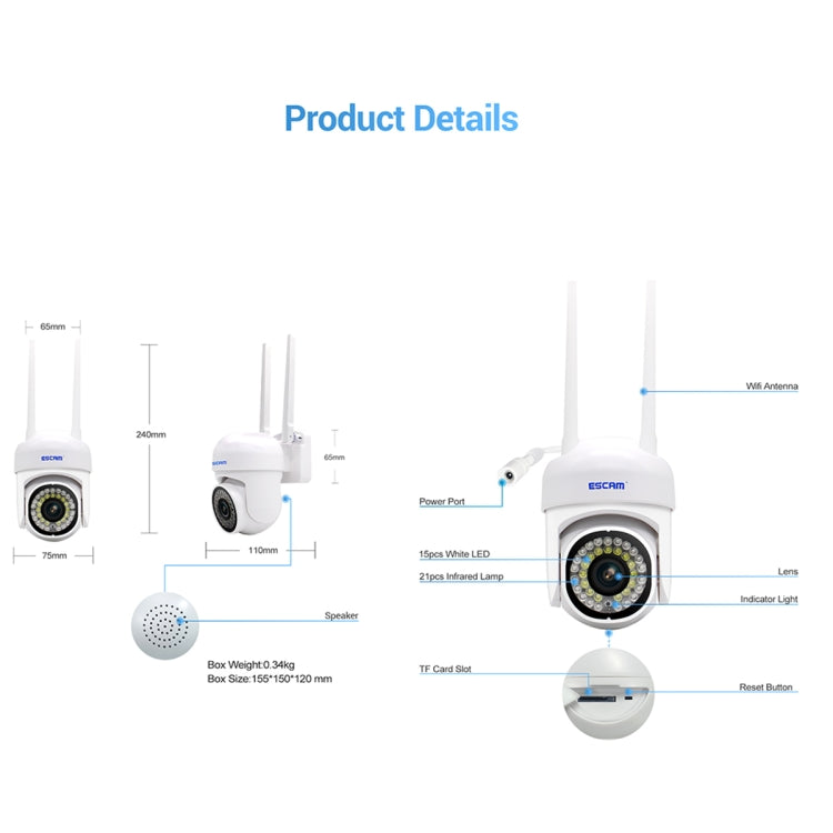 Escam PVR007 Camara de Seguridad Visión Nocturna Color WiFi