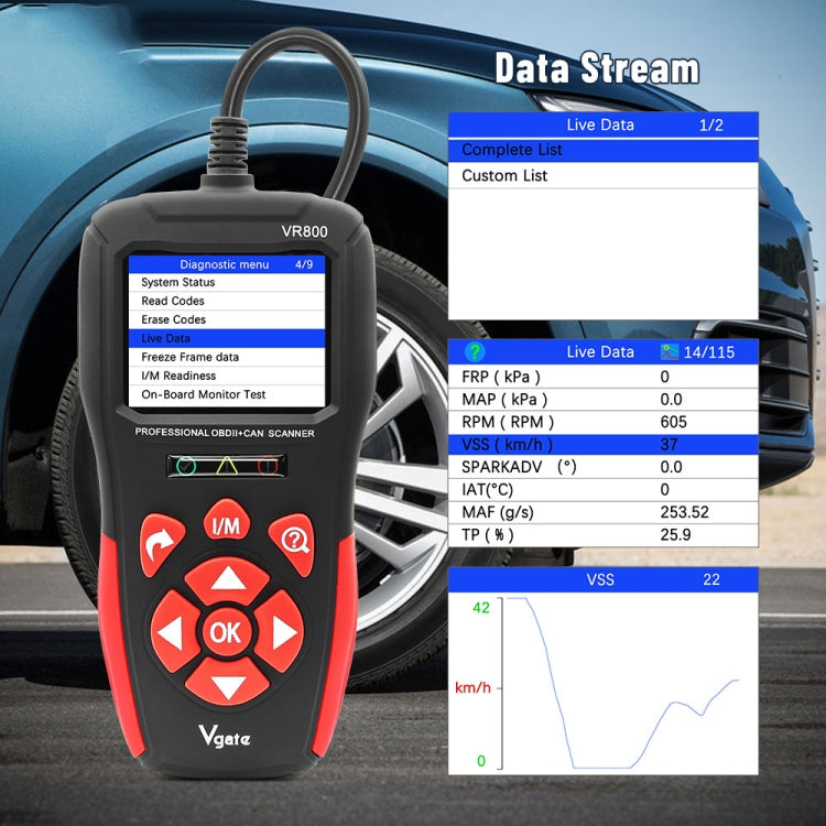 Vgate VR800 OBD2 Escáner Diagnóstico Lectura de Datos En Vivo