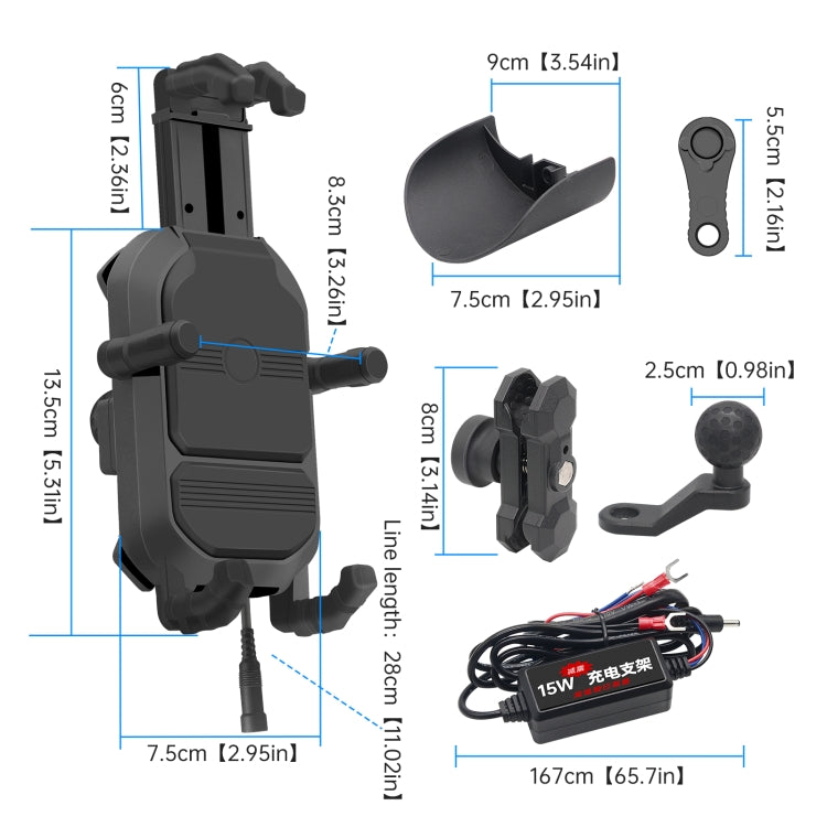 WUPP CS-1848B1 Soporte Motocicleta Teléfono Carga 15W
