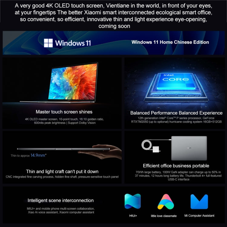 Xiaomi Book Pro 16 2022, Portátil Táctil 16" Intel i7 16GB+512GB RTX2050
