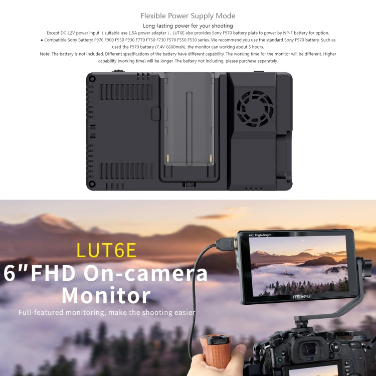 FEELWORLD LUT6E Monitor de campo 6 pulgadas Pantalla táctil