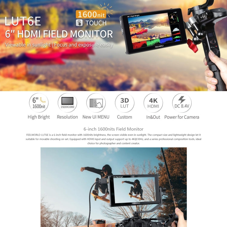 FEELWORLD LUT6E Monitor de campo 6 pulgadas Pantalla táctil