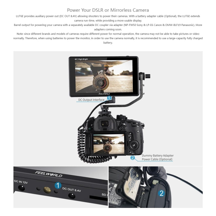 FEELWORLD LUT6E Monitor de campo 6 pulgadas Pantalla táctil