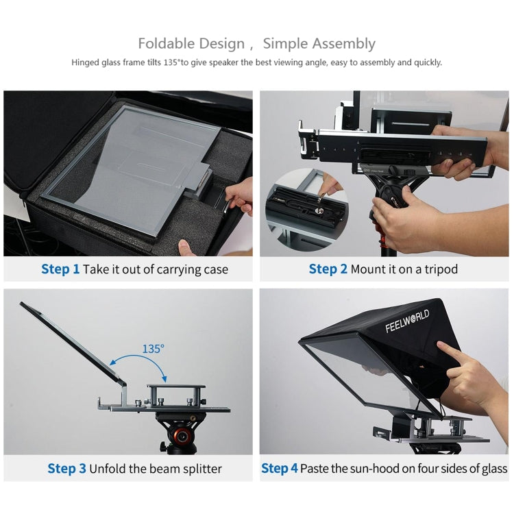FEELWORLD TP16 Teleprompter Folding Con Bluetooth Remoto Para Tableta 16Pulgadas