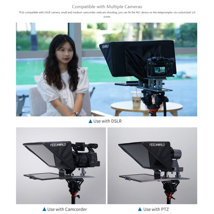 FEELWORLD TP16 Teleprompter Folding Con Bluetooth Remoto Para Tableta 16Pulgadas