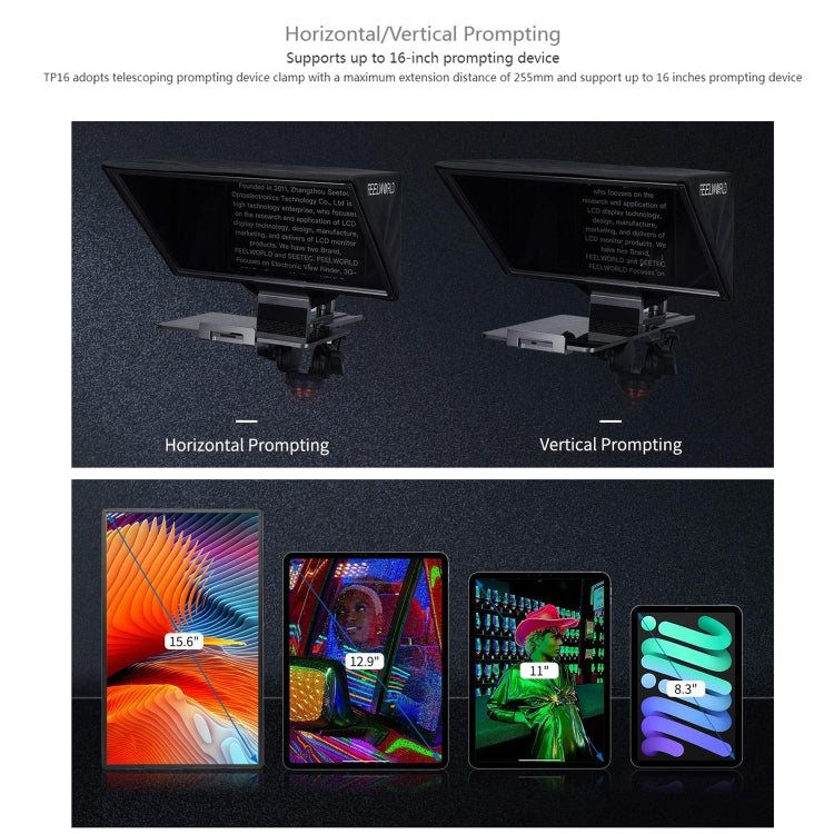 FEELWORLD TP16 Teleprompter Folding Con Bluetooth Remoto Para Tableta 16Pulgadas