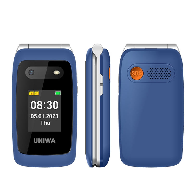 Teléfono UNIWA V202T 4G Flip Style, 2,4 pulgadas Unisoc T107 Cat.1, SOS, FM, tarjetas SIM duales, 21 teclas