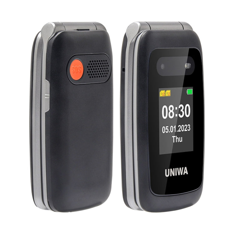 Teléfono UNIWA V202T 4G Flip Style, 2,4 pulgadas Unisoc T107 Cat.1, SOS, FM, tarjetas SIM duales, 21 teclas