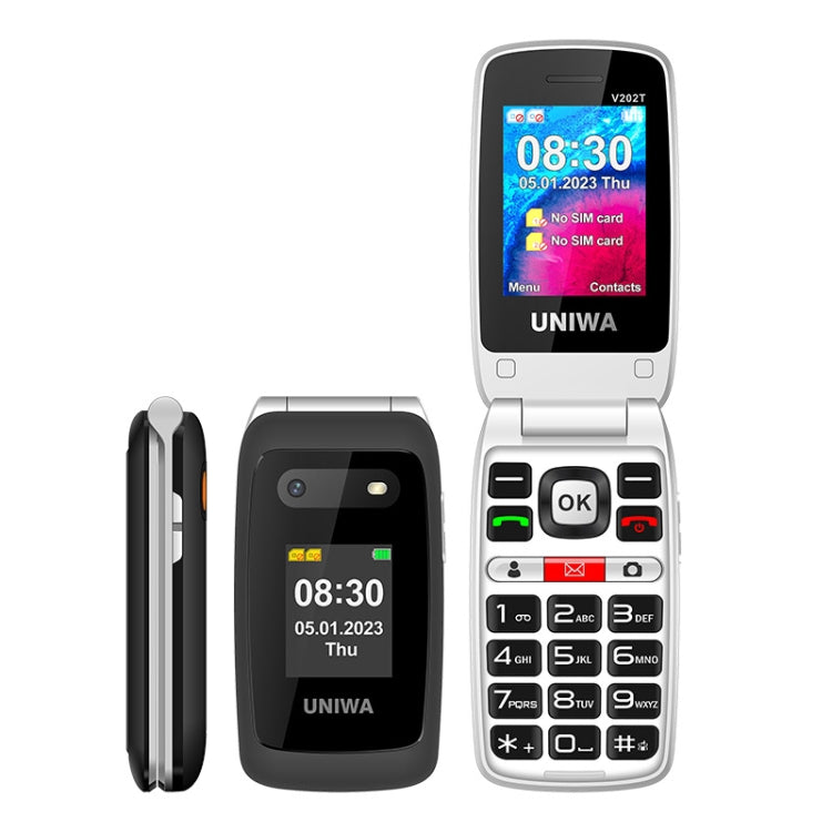 Teléfono UNIWA V202T 4G Flip Style, 2,4 pulgadas Unisoc T107 Cat.1, SOS, FM, tarjetas SIM duales, 21 teclas