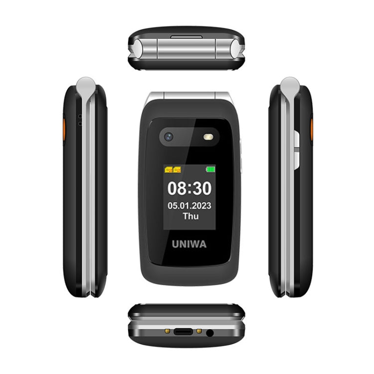 Teléfono UNIWA V202T 4G Flip Style, 2,4 pulgadas Unisoc T107 Cat.1, SOS, FM, tarjetas SIM duales, 21 teclas