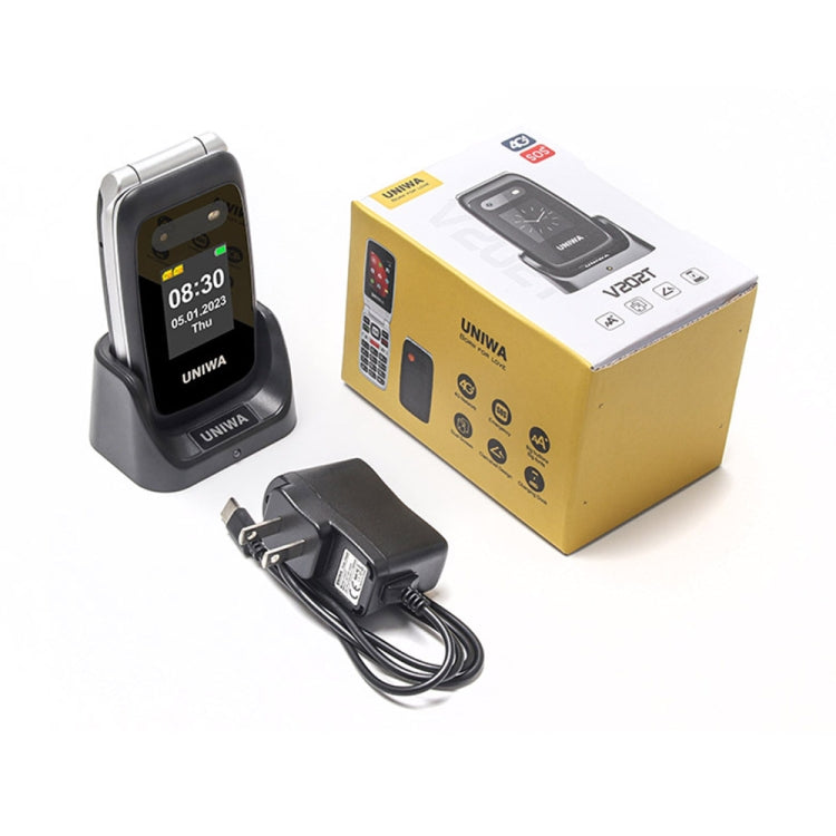 Teléfono UNIWA V202T 4G Flip Style, 2,4 pulgadas Unisoc T107 Cat.1, SOS, FM, tarjetas SIM duales, 21 teclas