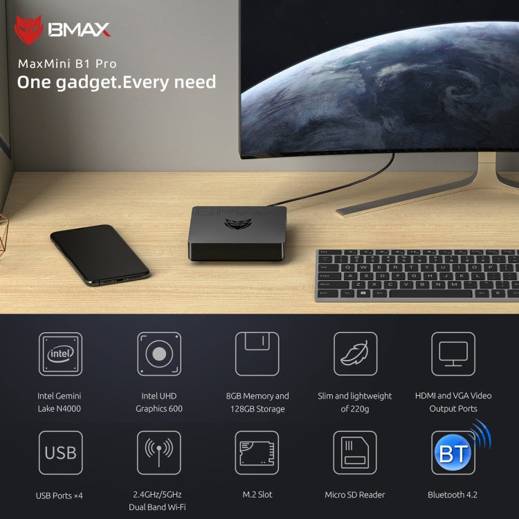 BMAX B1 Pro Mini PC 8GB+128GB Incluye Soporte 4K HDMI VGA