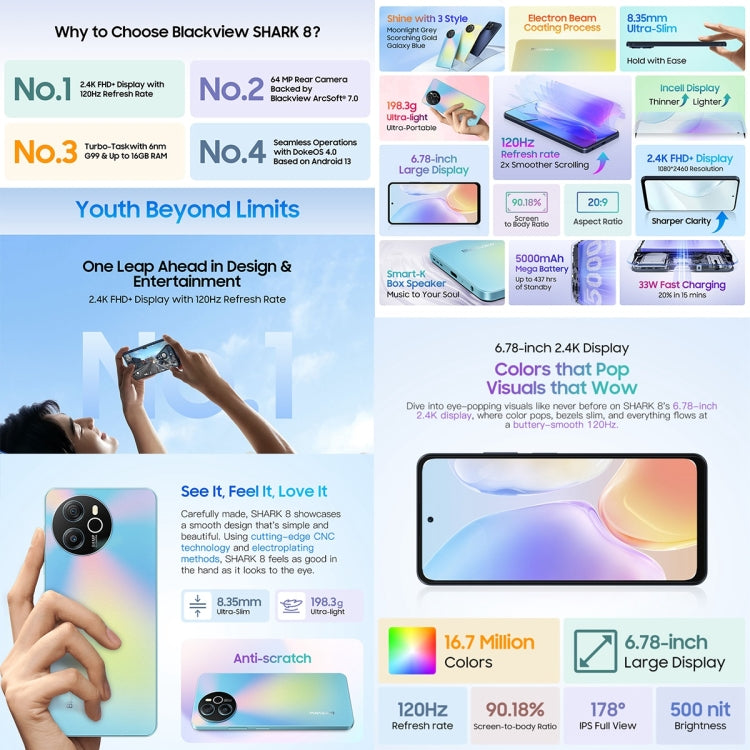 Blackview SHARK 8 Teléfono Inteligente Helio G99 8GB+256GB Android 13 4G by Blackview
