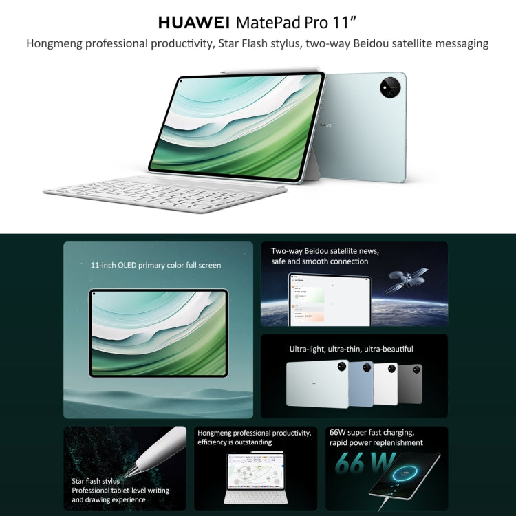 HUAWEI MatePad Pro 11 pulgadas 2024 WiFi, comunicación satelital bidireccional HarmonyOS 4 Beidou, no es compatible con Google Play, 12GB+256GB, 12GB+512GB