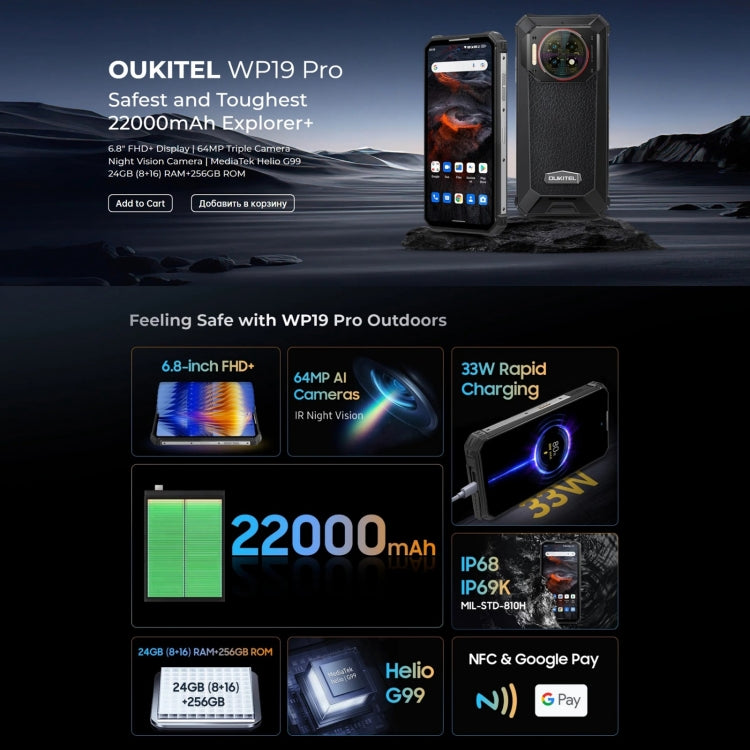 Oukitel WP19 Pro Smartphone 8GB+256GB 4G 6.8In Red by OUKITEL