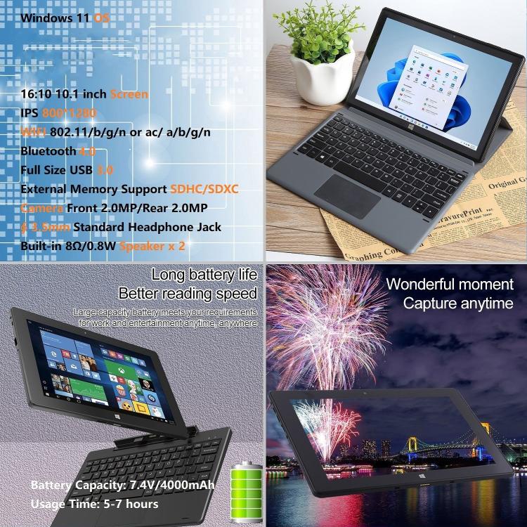 HONGSAMDE Tablet PC 2 en 1 de 10,1 pulgadas, Windows 11, Interl Gemini Lake N4120 Quad Core con teclado, 6GB+64GB, 8GB+128GB, 12GB+128GB