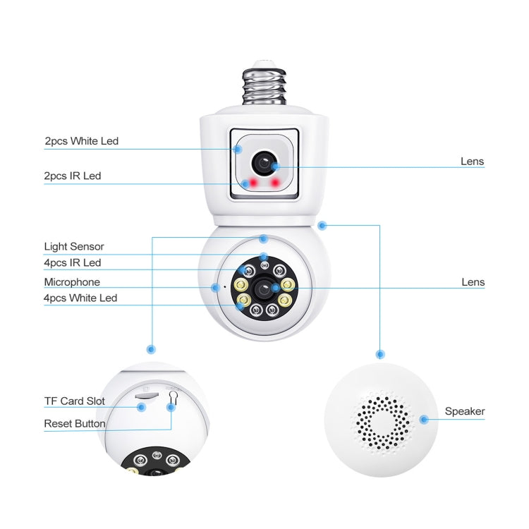 ESCAM QF202 E27 Cámara IP 2x2MP WiFi Detección de Movimiento