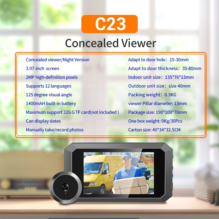 C23 Visor Puerta Inteligente 3,97 Pulgadas Vision Nocturna Para Hogares