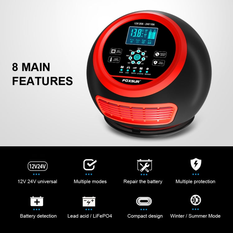 FOXSUR 20A 12V 24V Cargador De Batería Inteligente 7 Etapas