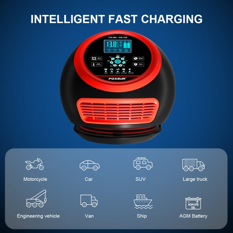 FOXSUR 20A 12V 24V Cargador De Batería Inteligente 7 Etapas