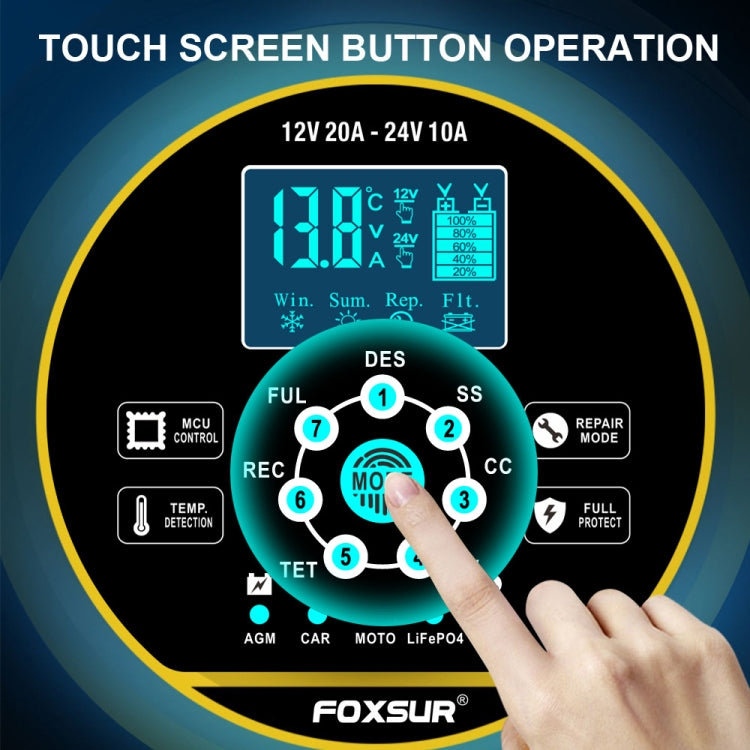 FOXSUR 20A 12V 24V Cargador De Batería Inteligente 7 Etapas