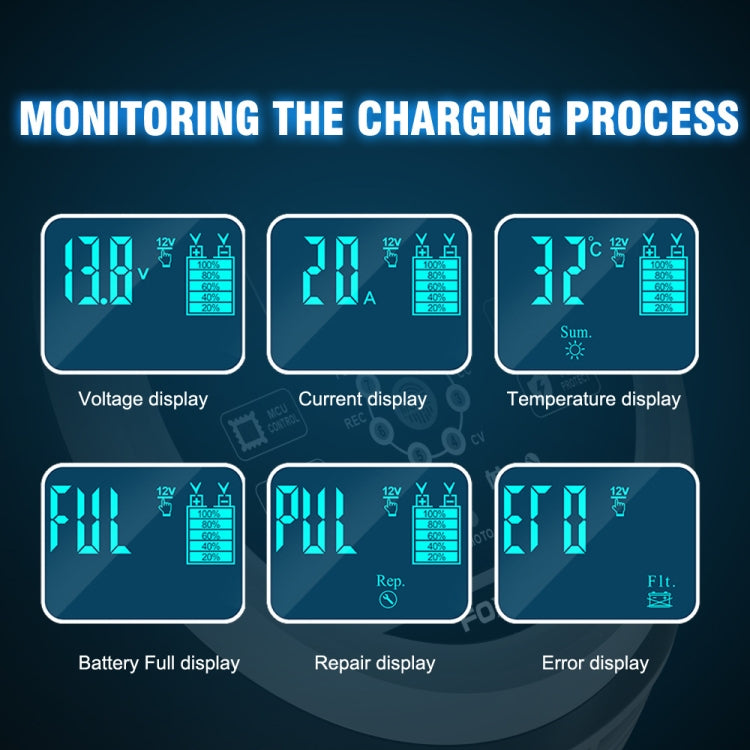 FOXSUR 20A 12V 24V Cargador De Batería Inteligente 7 Etapas