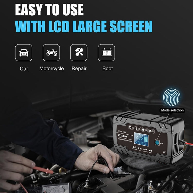 FOXSUR 8A 12V 24V Cargador Bateria Inteligente Auto 3Etapas