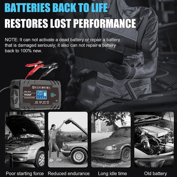 FOXSUR 8A 12V 24V Cargador Bateria Inteligente Auto 3Etapas