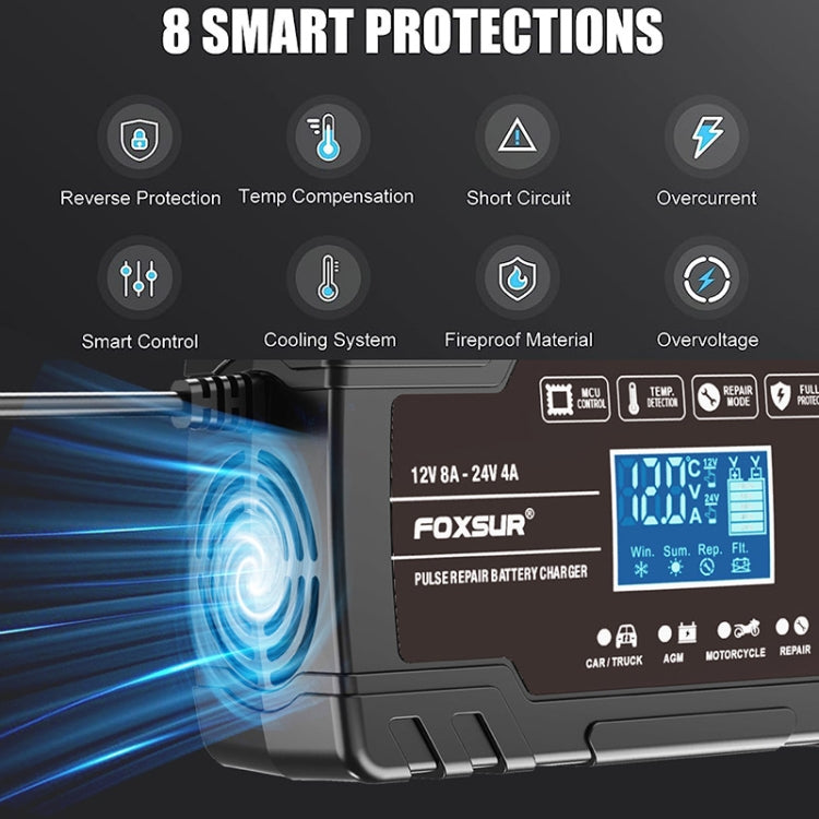 FOXSUR 8A 12V 24V Cargador Bateria Inteligente Auto 3Etapas