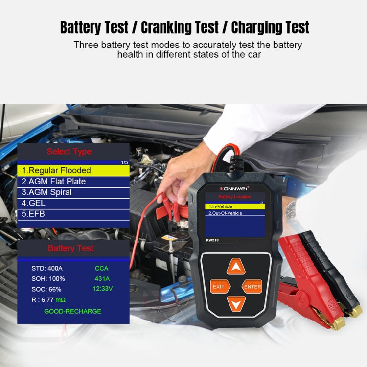 KONNWEI KW218 Probador De Batería Automóvil Pantalla 2,4