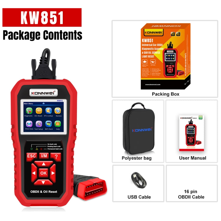 KONNWEI KW851 Escáner OBDII 2 En 1 Reinicio Luz Servicio Aceite Automotriz