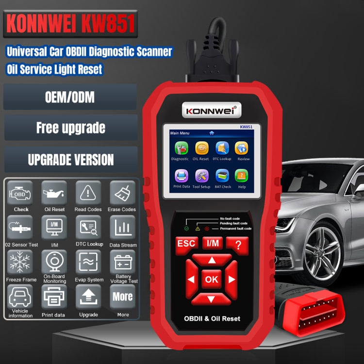 KONNWEI KW851 Escáner OBDII 2 En 1 Reinicio Luz Servicio Aceite Automotriz